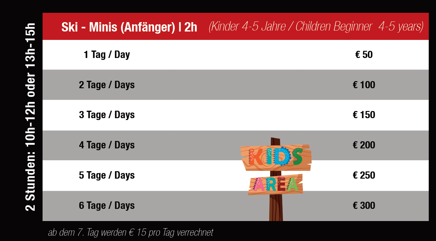 Preisliste Skischule Stubai Kinder