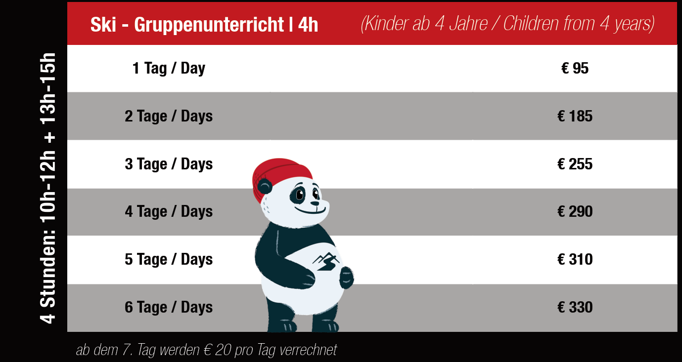 Preisliste Skischule Stubai Kinder