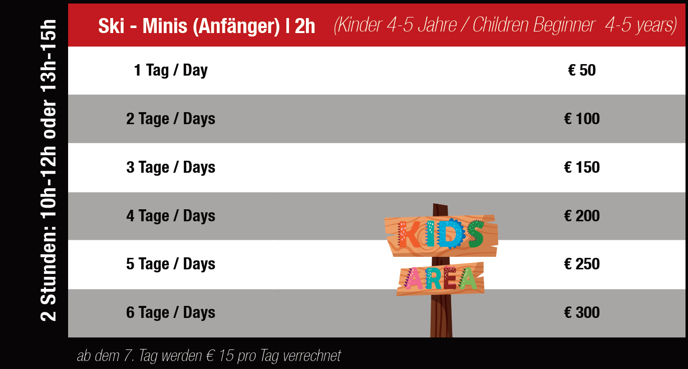 Preisliste Skischule Stubai Kinder
